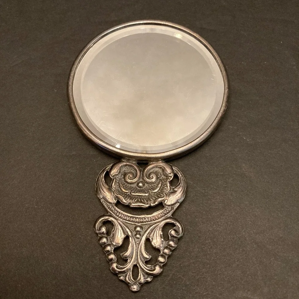 Hans Jensen Denmark Silver Plated Hand Mirror‎ Healer Scene Repousse